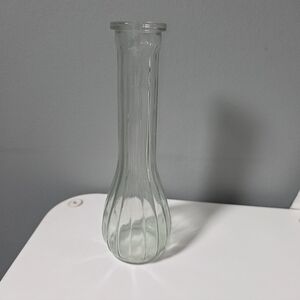 Clear Ribbed Glass Bud Vase 8.5 Inches Tall